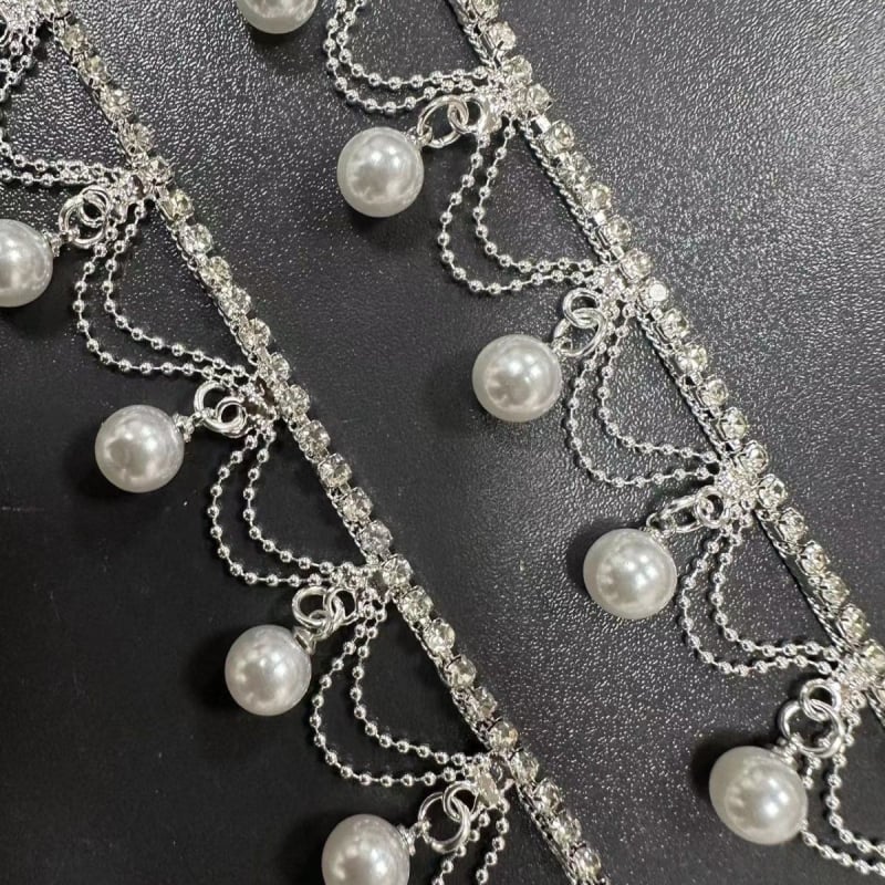 Colier nou cu lanț de perle și lanț cu pietre, cu ciucuri și cristale, lanț gheară, pentru haine și genți, accesorii DIY, versatil