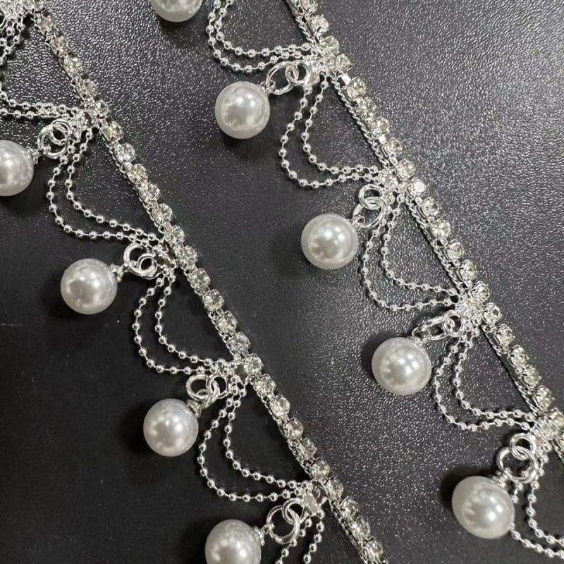 Colier nou cu lanț de perle și lanț cu pietre, cu ciucuri și cristale, lanț gheară, pentru haine și genți, accesorii DIY, versatil