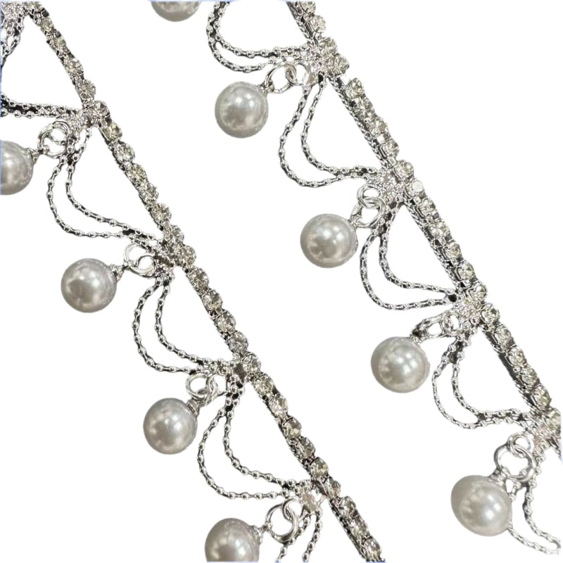 Colier nou cu lanț de perle și lanț cu pietre, cu ciucuri și cristale, lanț gheară, pentru haine și genți, accesorii DIY, versatil