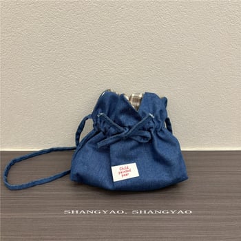 Χαριτωμένη παιδική crossbody τσάντα με φλοράλ σχέδιο, denim
