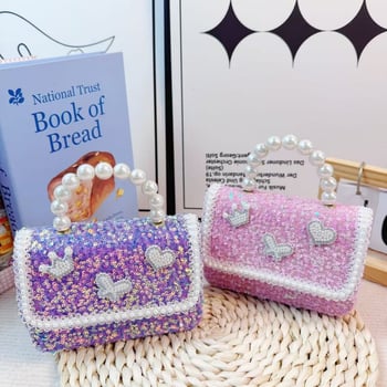 Παιδική τσάντα crossbody για κορίτσια με φιόγκο, πέρλες, στρας και appliqués, προσαρμόσιμη