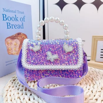 Παιδική τσάντα crossbody για κορίτσια με φιόγκο, πέρλες, στρας και appliqués, προσαρμόσιμη