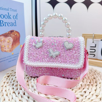 Παιδική τσάντα crossbody για κορίτσια με φιόγκο, πέρλες, στρας και appliqués, προσαρμόσιμη