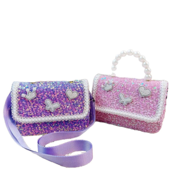 Παιδική τσάντα crossbody για κορίτσια με φιόγκο, πέρλες, στρας και appliqués, προσαρμόσιμη