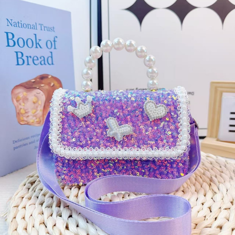 Παιδική τσάντα crossbody για κορίτσια με φιόγκο, πέρλες, στρας και appliqués, προσαρμόσιμη