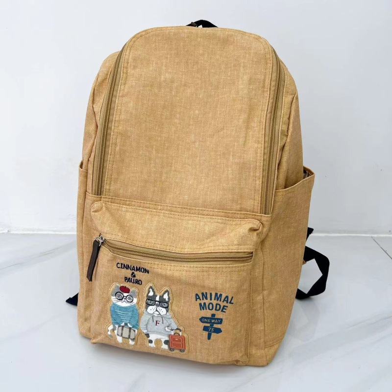 Kusuguru japanski ručno izvezeni ruksak s mačkom i francuskim buldogom, putni i školski ruksak, 20-35 L, pogodan za 12-inčni laptop