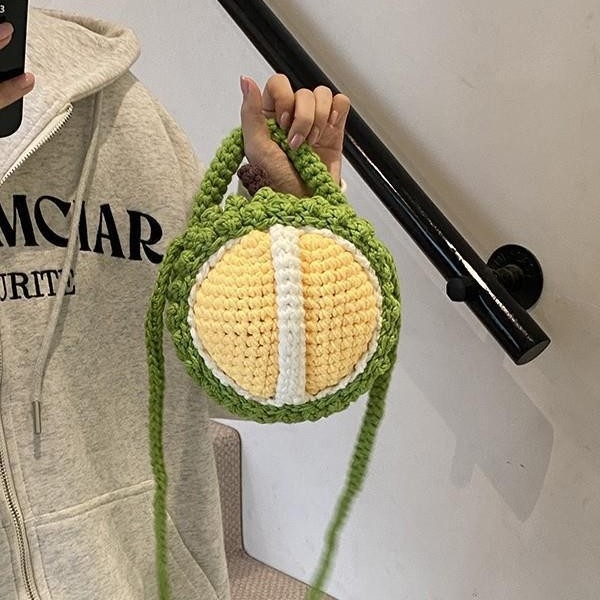 Ženska vunena torbica s motivom durian, mini okruglog oblika, crossbody torbica – za majku i dijete