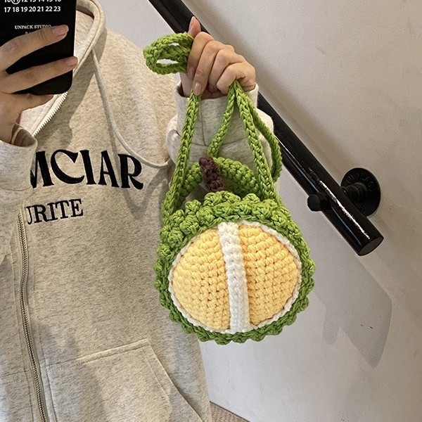 Ženska vunena torbica s motivom durian, mini okruglog oblika, crossbody torbica – za majku i dijete