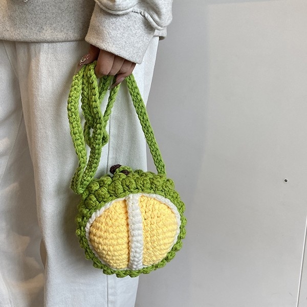 Ženska vunena torbica s motivom durian, mini okruglog oblika, crossbody torbica – za majku i dijete