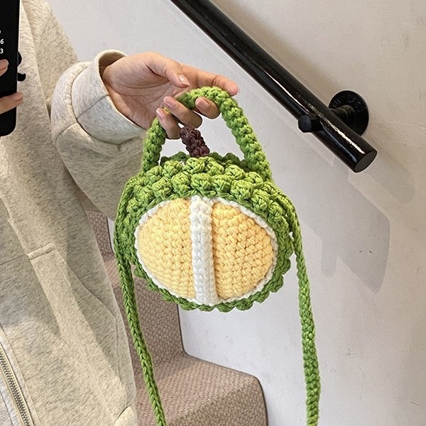 Ženska vunena torbica s motivom durian, mini okruglog oblika, crossbody torbica – za majku i dijete