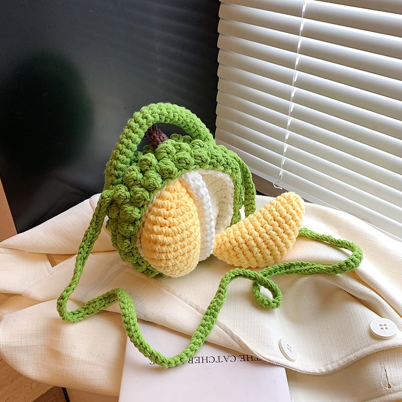 Ženska vunena torbica s motivom durian, mini okruglog oblika, crossbody torbica – za majku i dijete