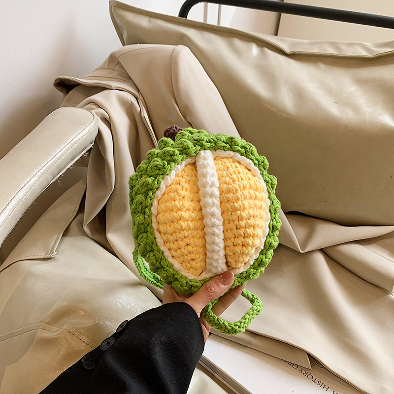 Ženska vunena torbica s motivom durian, mini okruglog oblika, crossbody torbica – za majku i dijete