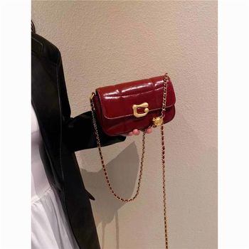 Vino-crvena PU kožna crossbody torbica s lančićem, mala kvadratna torbica za žene