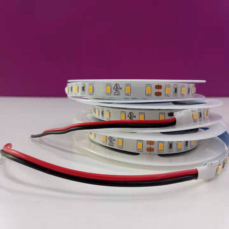 Nisko naponska monokromatska LED traka, DC24V, 120 LED-a (3528), snop svjetla 120°, 10 W/m, dimabilna, 5 m rola, pločica bez pokrova s dvostrukim PCB-om, može se rezati na duljinu 8/5/10 mm, kompatibilna s aluminijskim LED kanalom, za pozadinsko osvjetljen