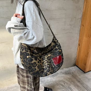 Torba tote od platna s leopardovim uzorkom, korejskog stila, srednja veličina, crossbody dizajn, ženska svakodnevna torba