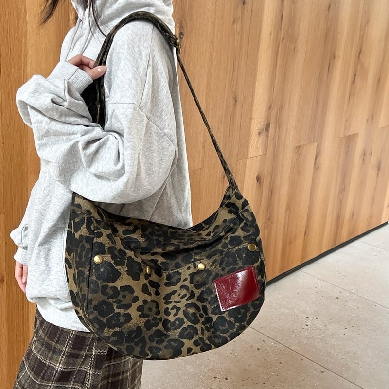 Torba tote od platna s leopardovim uzorkom, korejskog stila, srednja veličina, crossbody dizajn, ženska svakodnevna torba