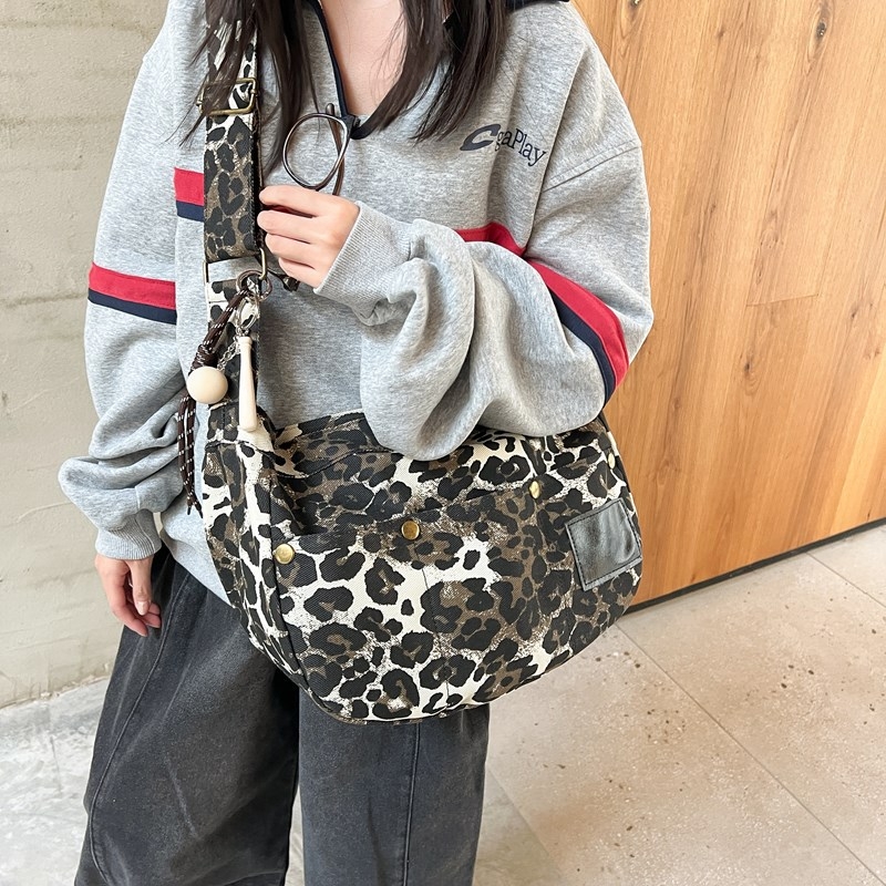 Torba tote od platna s leopardovim uzorkom, korejskog stila, srednja veličina, crossbody dizajn, ženska svakodnevna torba