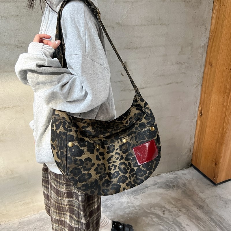 Torba tote od platna s leopardovim uzorkom, korejskog stila, srednja veličina, crossbody dizajn, ženska svakodnevna torba