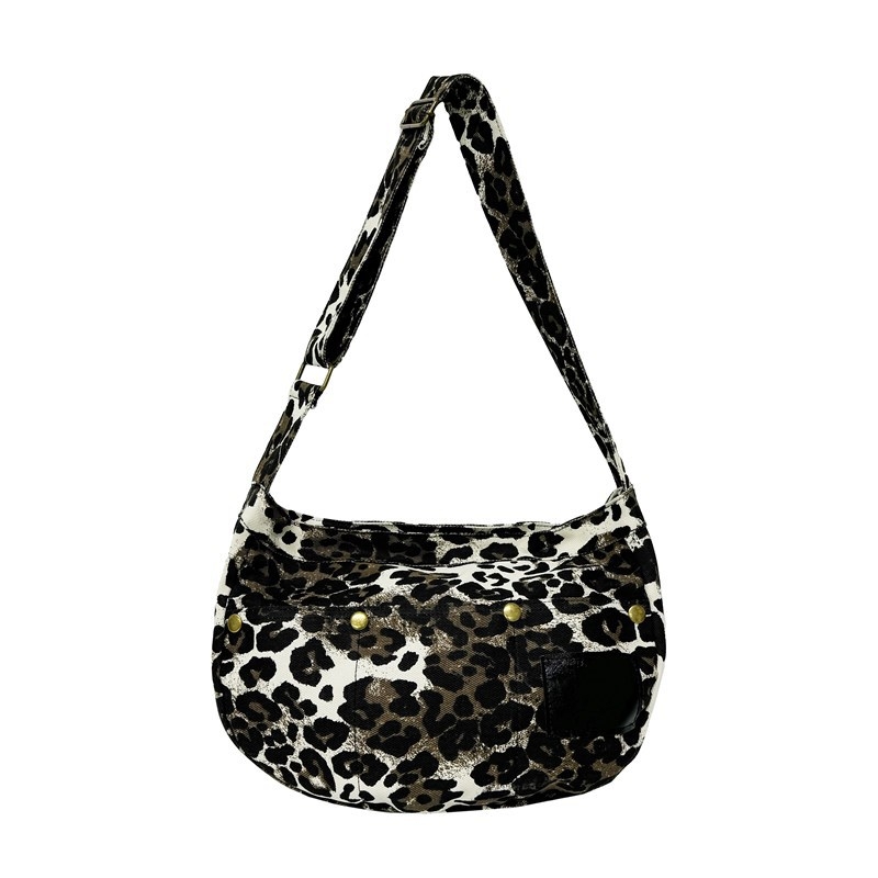 Torba tote od platna s leopardovim uzorkom, korejskog stila, srednja veličina, crossbody dizajn, ženska svakodnevna torba