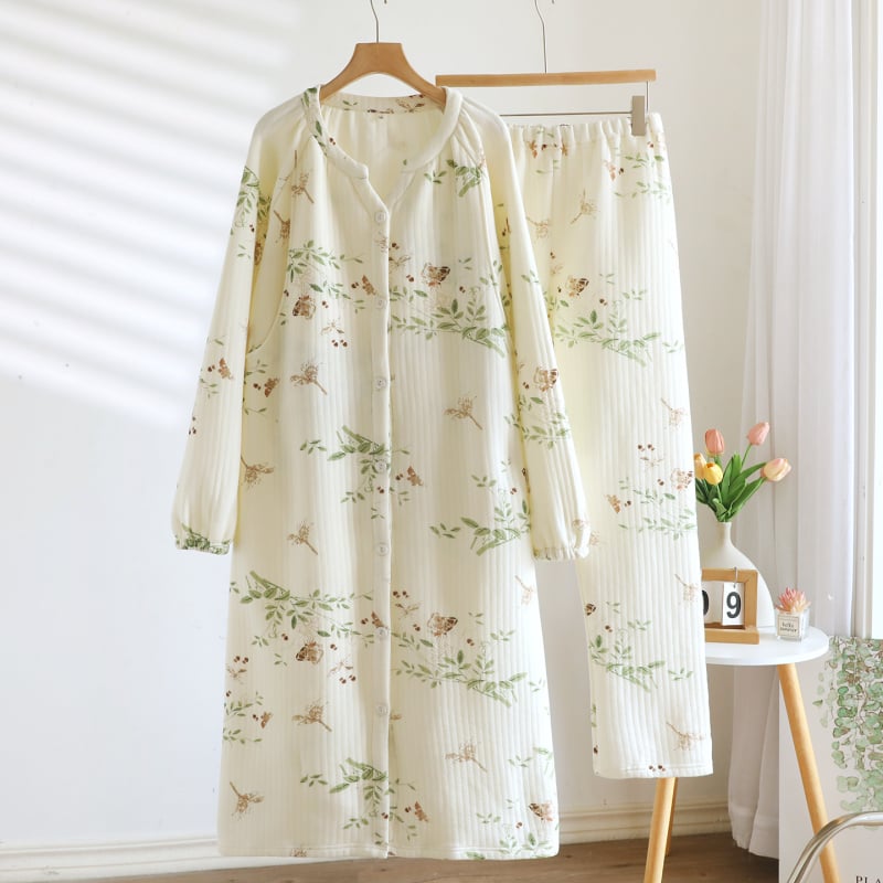 Pijamale de maternitate din bumbac ușor, pentru toamnă și iarnă, set din două piese cu fustă și pantaloni, pentru alăptare și perioada postpartum