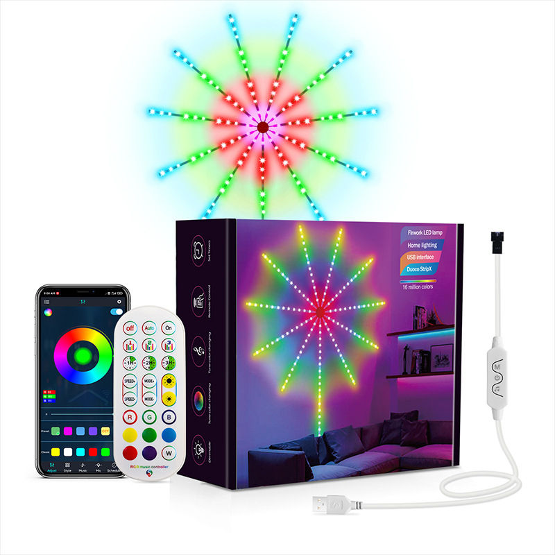LED vatromet traka za osvjetljenje s mobilnom aplikacijom i glazbom, 5V RGB tekuće boje, zvjezdano nebo – dekorativno ambijentalno osvjetljenje