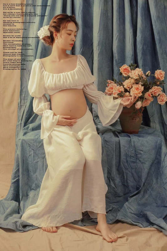 Haljina za trudnoću za fotografiranje - vintage elegancija, dugi rukav, izrez preko ramena