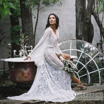 Čipkasta haljina za trudnice za fotografiranje, duga do poda, s vezom u struku, dugi rukavi 1175
