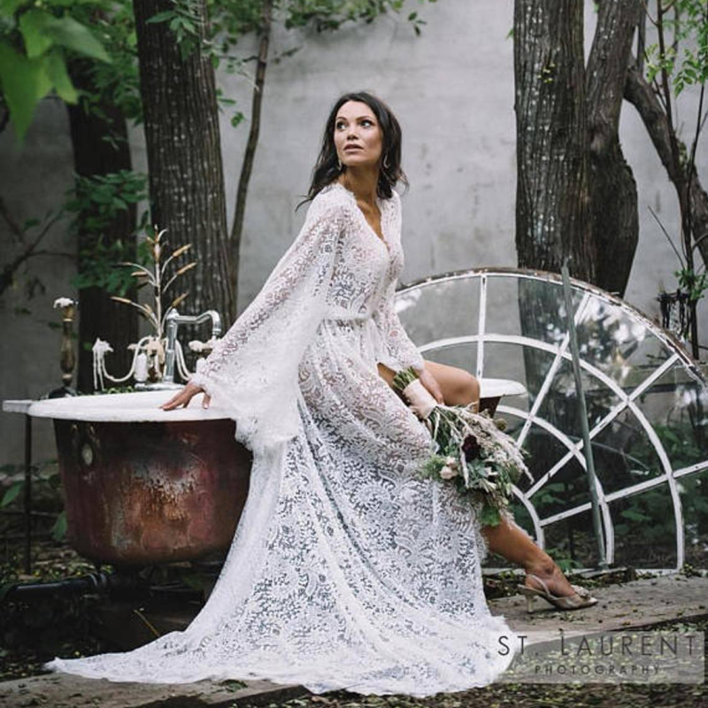 Čipkasta haljina za trudnice za fotografiranje, duga do poda, s vezom u struku, dugi rukavi 1175