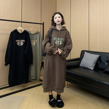 Φούτερ φόρεμα με κουκούλα, άνετη γραμμή, ρετρό στυλ, μεγάλο μέγεθος, 2024 χειμώνας