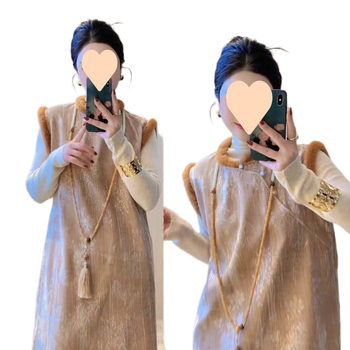 Costum de damă cu fustă pentru toamnă-iarnă, stil inspirat din China, design minimalist cu blocuri de culoare, top tricotat cald și fustă cu mâneci lungi