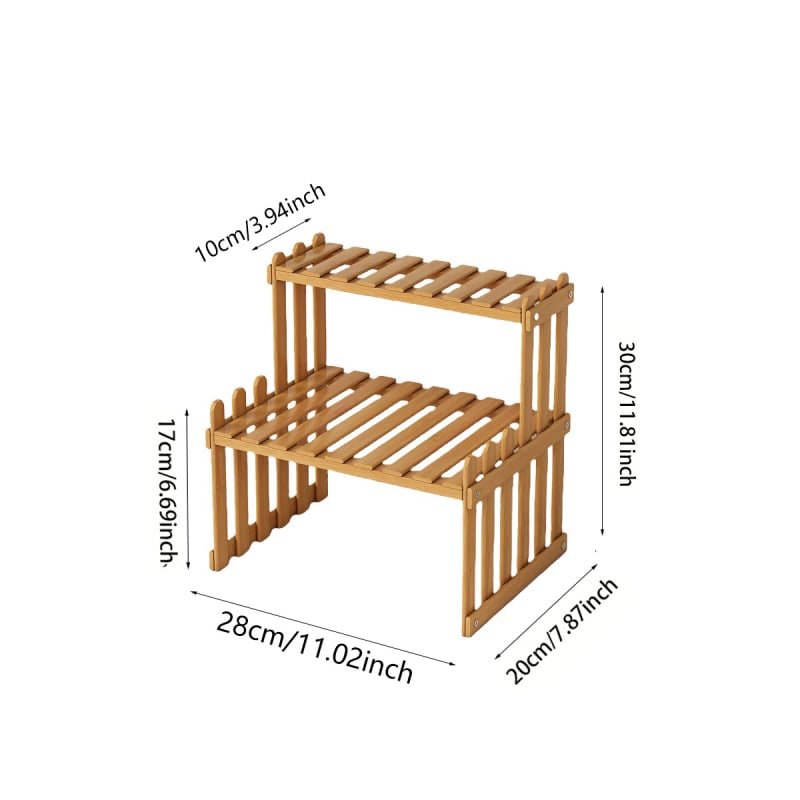 Fără găuri — etajeră de masă cu două niveluri pentru bucătărie, organizator pentru borcanele cu condimente, lemn/bambus