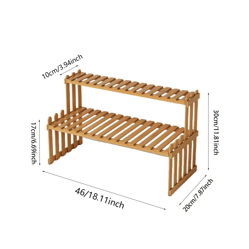 Fără găuri — etajeră de masă cu două niveluri pentru bucătărie, organizator pentru borcanele cu condimente, lemn/bambus