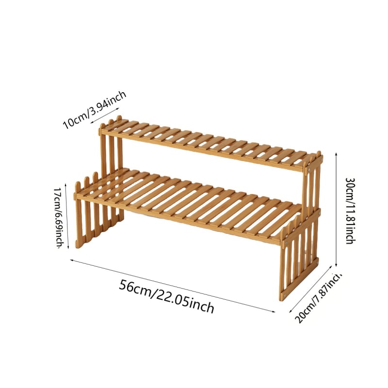 Fără găuri — etajeră de masă cu două niveluri pentru bucătărie, organizator pentru borcanele cu condimente, lemn/bambus