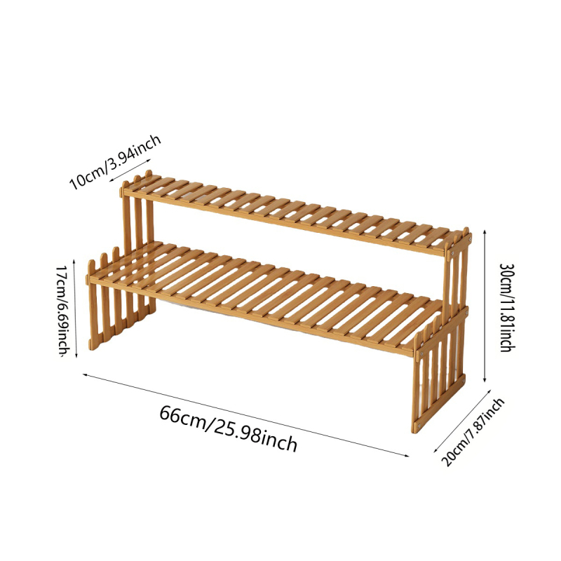 Fără găuri — etajeră de masă cu două niveluri pentru bucătărie, organizator pentru borcanele cu condimente, lemn/bambus