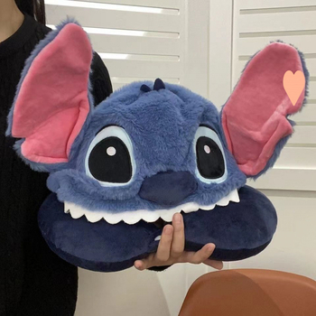 Pernă cervicală cu glugă Stitch, desen animat, umplută cu bumbac