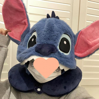 Pernă cervicală cu glugă Stitch, desen animat, umplută cu bumbac