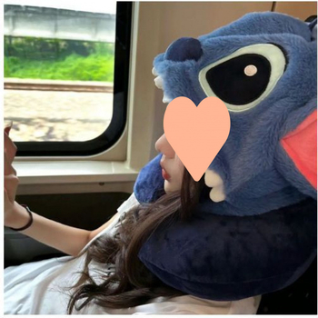 Pernă cervicală cu glugă Stitch, desen animat, umplută cu bumbac