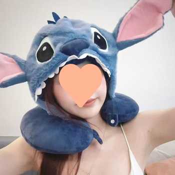 Pernă cervicală cu glugă Stitch, desen animat, umplută cu bumbac
