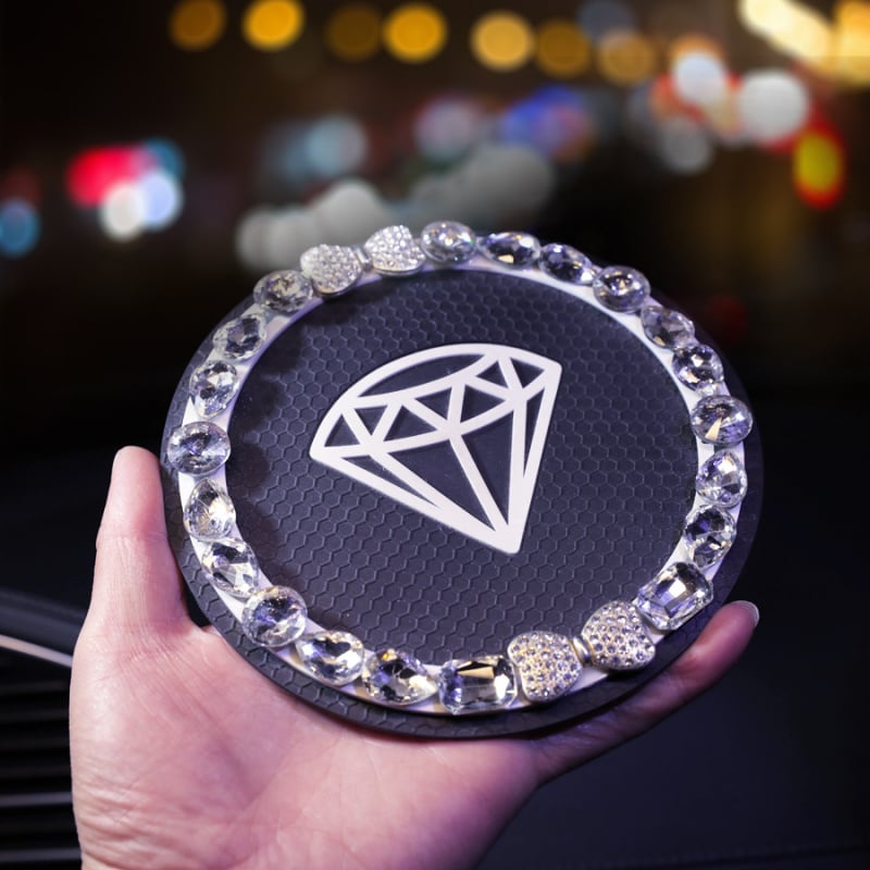 Pad decorativ pentru bordul mașinii, cu inserții diamantate, antiderapant, pentru interiorul auto și telefon