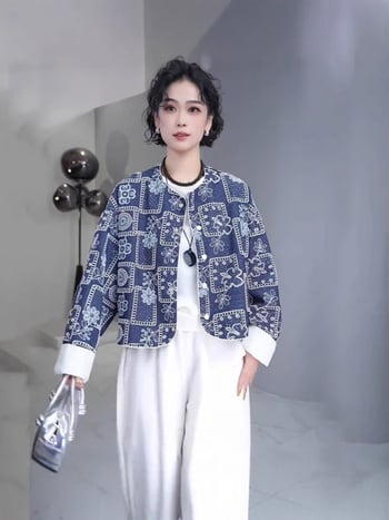 Palton scurt brodat pentru femei, stil chinezesc nou, primăvara 2025, croială lejeră, elegant, top versatil