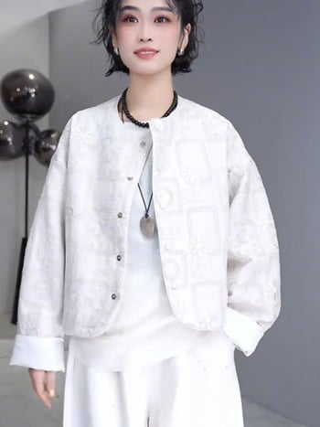 Palton scurt brodat pentru femei, stil chinezesc nou, primăvara 2025, croială lejeră, elegant, top versatil