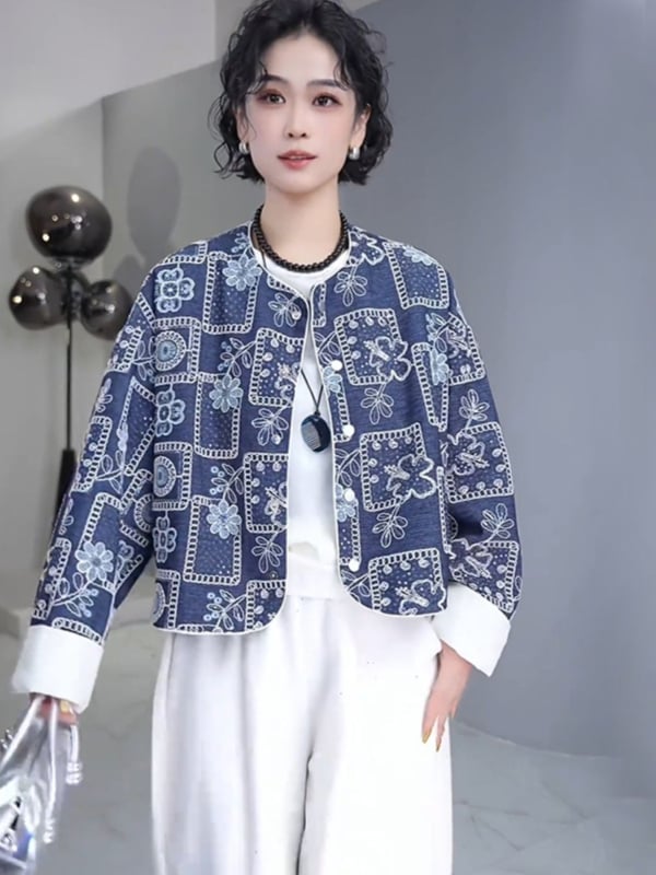 Palton scurt brodat pentru femei, stil chinezesc nou, primăvara 2025, croială lejeră, elegant, top versatil