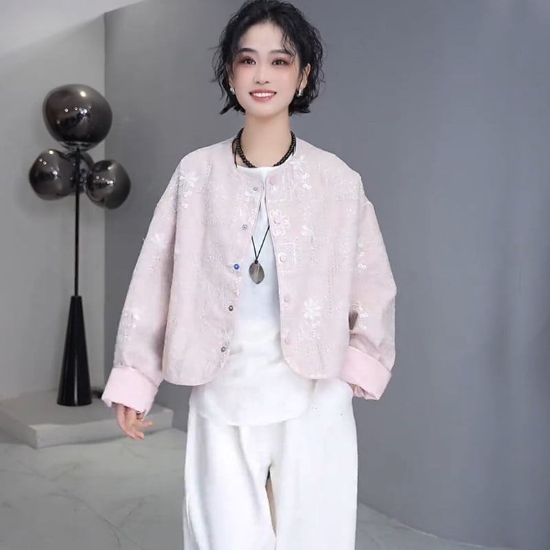 Palton scurt brodat pentru femei, stil chinezesc nou, primăvara 2025, croială lejeră, elegant, top versatil