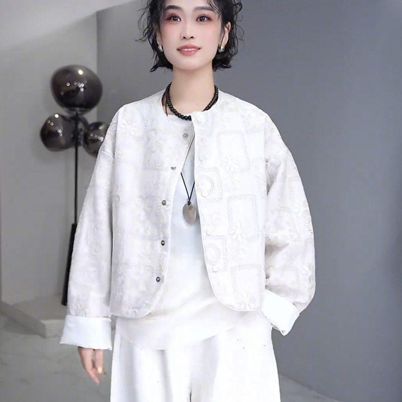 Palton scurt brodat pentru femei, stil chinezesc nou, primăvara 2025, croială lejeră, elegant, top versatil