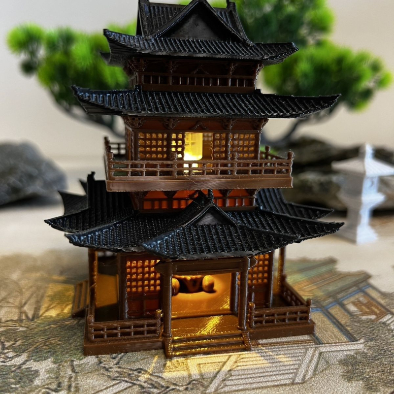 Ősi stílusú építészeti dísz világítással — tájkép modell, pavillon, víz- és szárazföldi akvárium, bonsai sziklakert