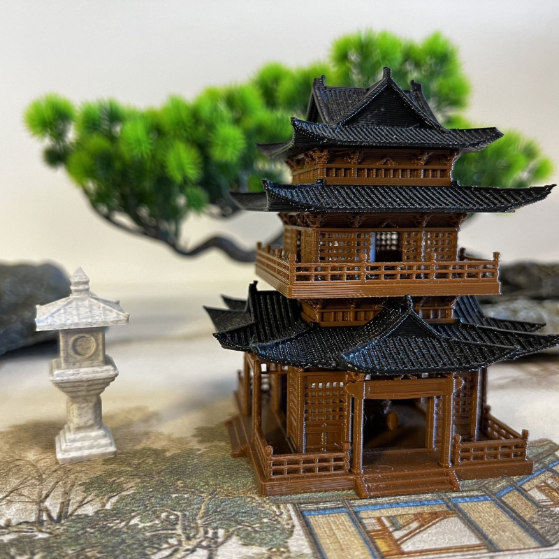 Ősi stílusú építészeti dísz világítással — tájkép modell, pavillon, víz- és szárazföldi akvárium, bonsai sziklakert