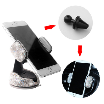 Suport pentru telefon auto cu ventuză, încrustat cu diamante, rotativ, multifuncțional pentru navigare
