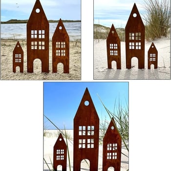 Silhouette de castel din fier forjat, decor vintage cu finisaj ruginiu pentru exterior