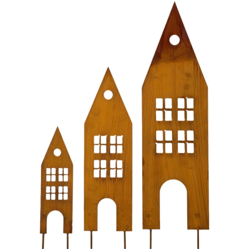 Silhouette de castel din fier forjat, decor vintage cu finisaj ruginiu pentru exterior