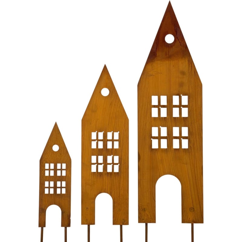 Silhouette de castel din fier forjat, decor vintage cu finisaj ruginiu pentru exterior